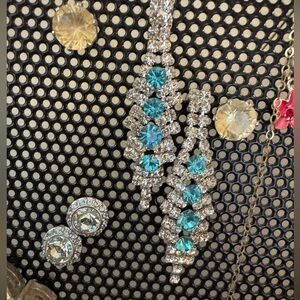 Blue Jeweled Dangly Earrings